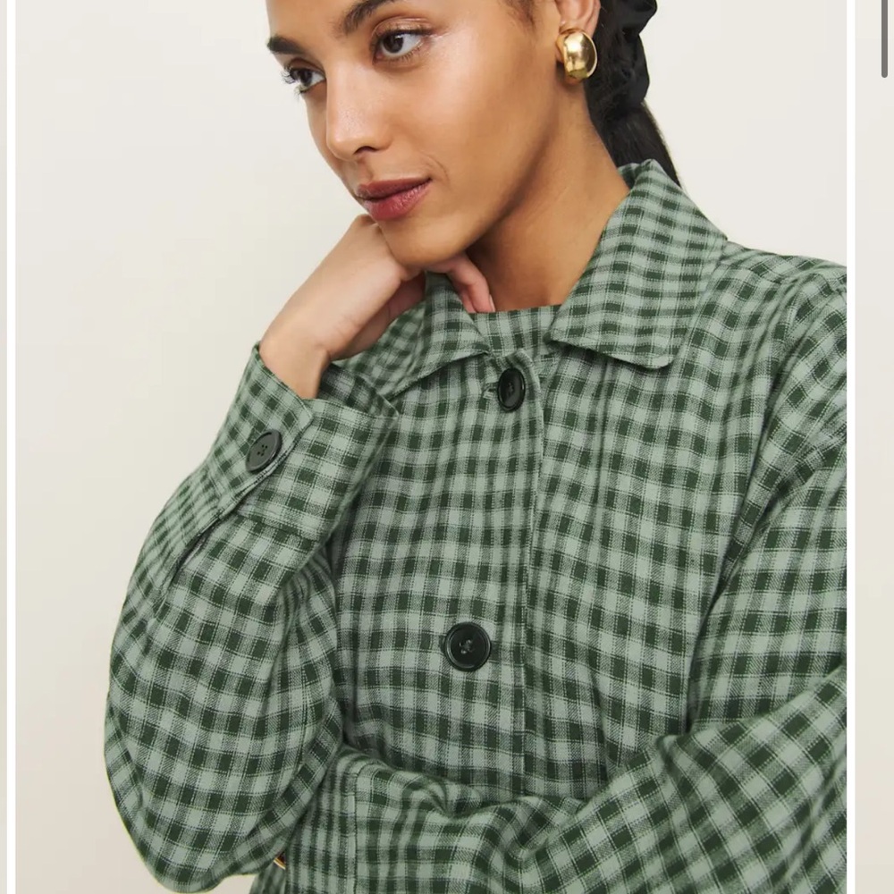 Reformation Irene Linen Jacket in Cactus Check Pattern NWT! - Picture 4 of 10
